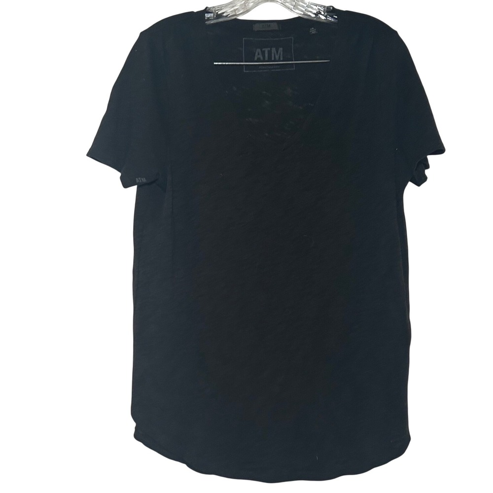 ATM Anthony Thomas Melillo Black Slub Jersey V-Neck T-Shirt Size L Baic minimal
